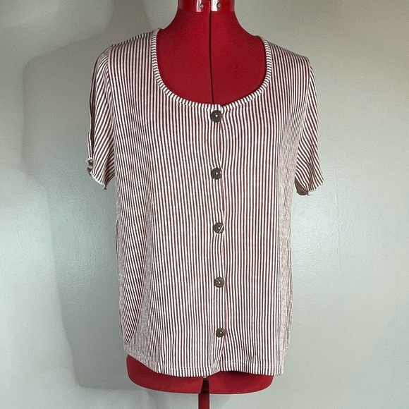 Anthropology W5 Striped Knit Button Front Knit Top Sz L - Picture 1 of 6